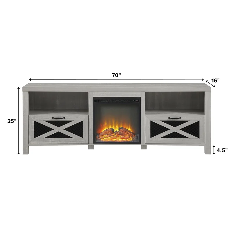 Abilene 70" Rustic Farmhouse Fireplace TV Stand in Stone Gray