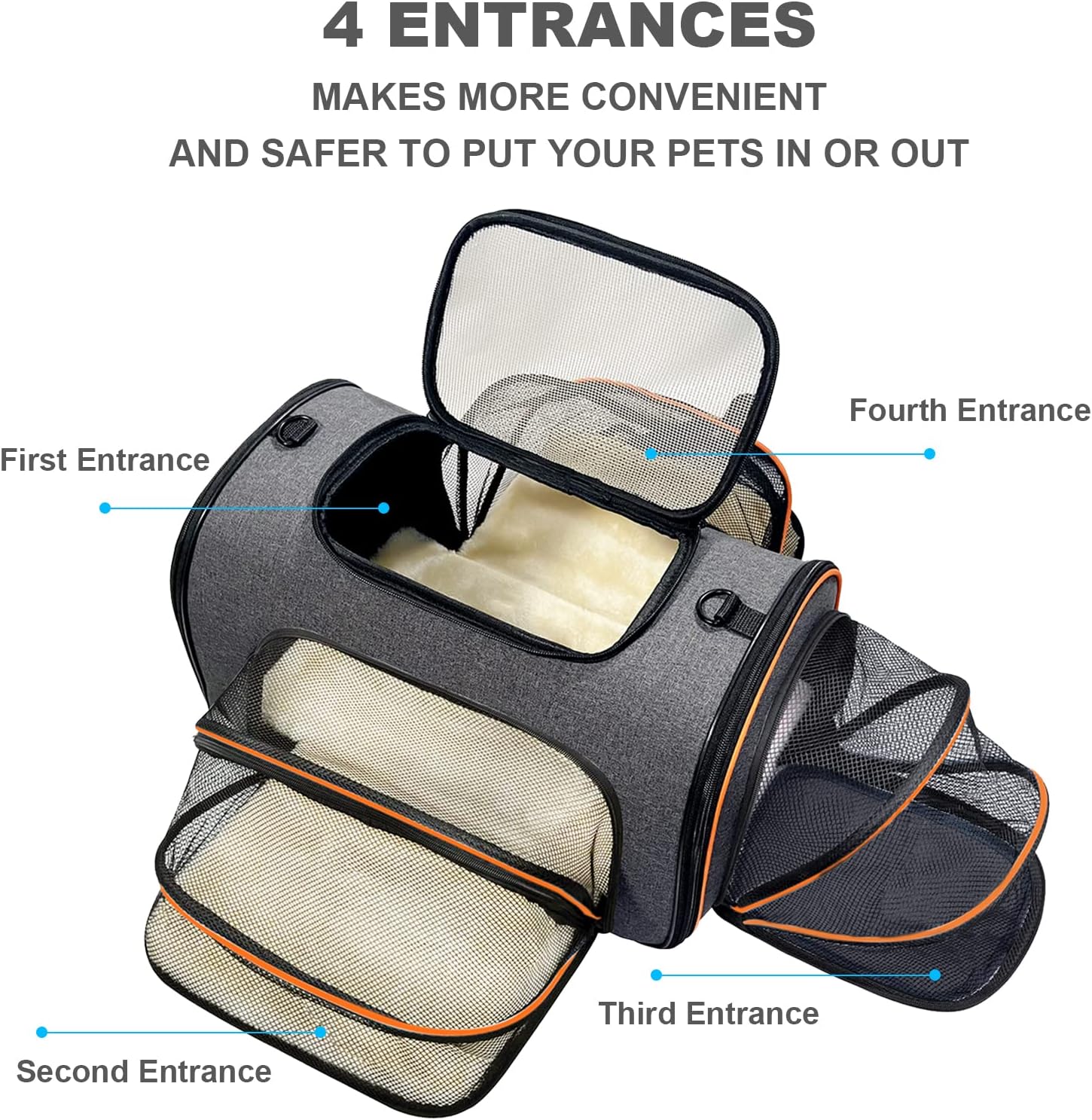 Cat Carrier, 3 Sides Expandable Foldable Pet Carrier for Medium Cat Small Dog
