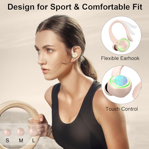 Wireless Earbuds, Bluetooth 5.4 Headphones Sports, 50H Playback Over-Ear buds with ENC Noise Cancelling Mic