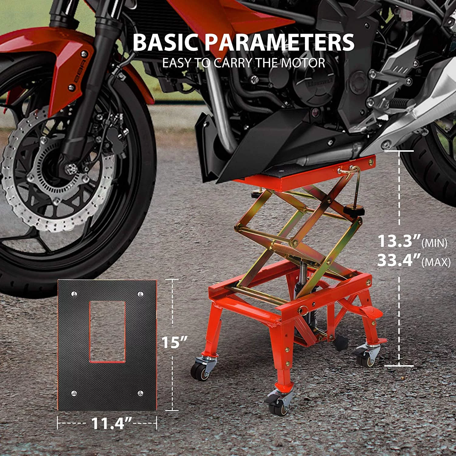 SPECSTAR 350 Lbs Heavy Duty Hydraulic Motorcycle Lift Table Foot Operated ATV Dirt Bike Scissor Jack Stand with 4 Wheels - Radiant Selections