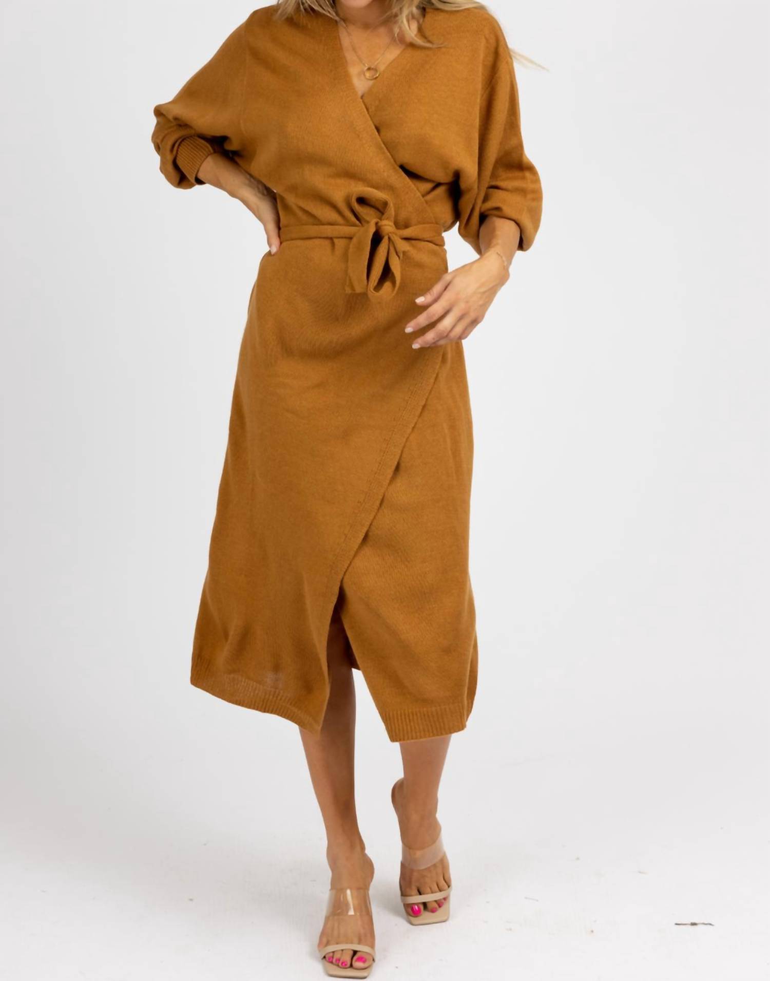 MABLE Knit Wrap Sweater Midi Dress