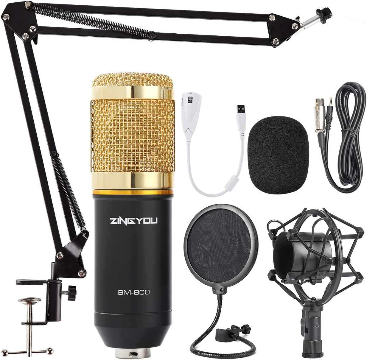 ZINGYOU Condenser Microphone Bundle, BM-800 Mic Kit with Adjustable Mic Suspension Scissor Arm