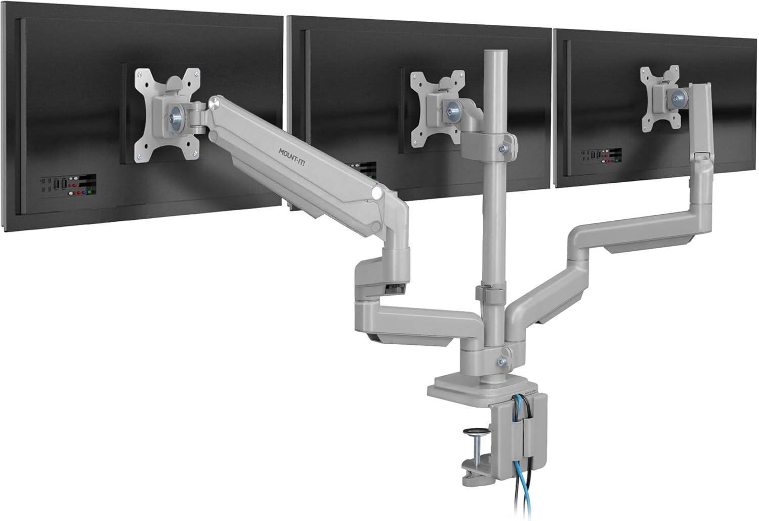 Mount-It! Triple Monitor Mount with USB and Audio Ports, 3 Monitor Desk Mount
