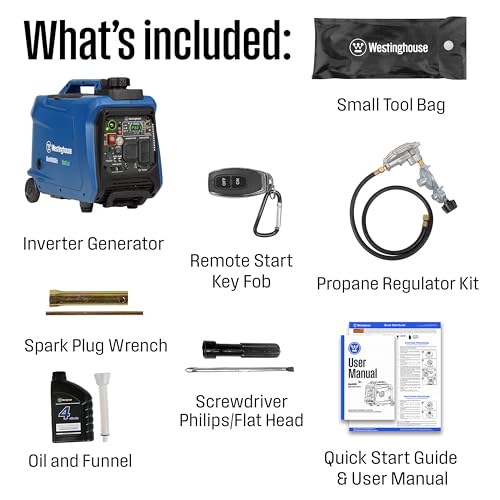 Westinghouse 5000 Peak Watt Super Quiet Dual Fuel Portable Inverter Generator, Wheel & Handle Kit, Gas & Propane Powered, RV Ready, CO Sensor