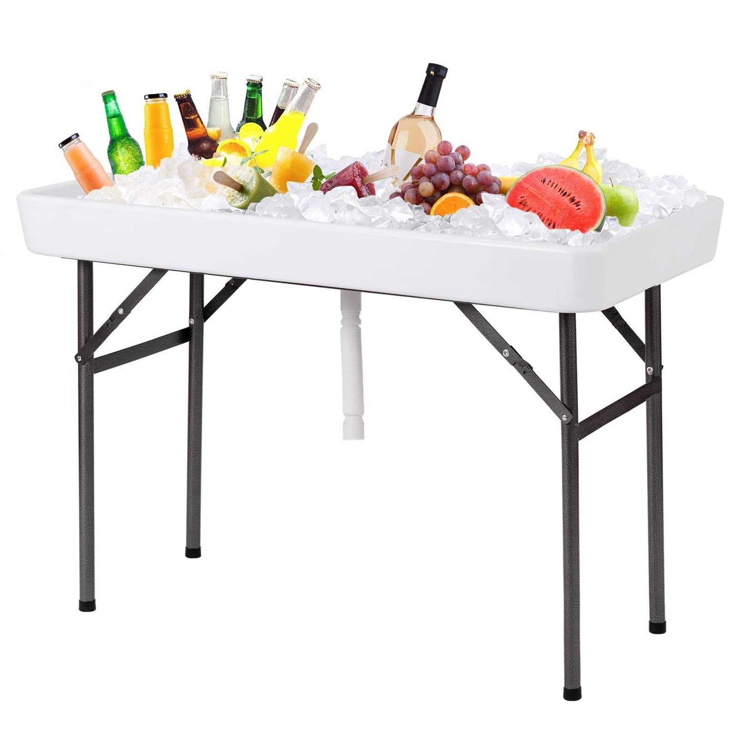 KOTEK Folding Ice Cooler Table with Matching Skirt &amp; Drain Hose Foldable Beverage Cooler Table Buffet Cooler Server - Sports Supplies Online Store