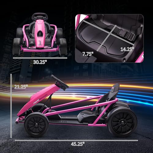 Aosom 24V 8.1 MPH Electric Go Kart, Drifting Car Battery Powered Ride on Toy Outdoor with Slow Start, Music, Horn Honking and Safety Belt