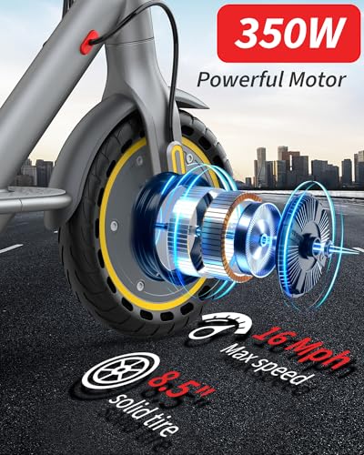 Electric Scooter with Seat, Adults Electric Scooter, Up to 16 Mph, 8.5'' Tire, 350W Motor, E-Scooter with Double Braking Systems for Adults and Teens