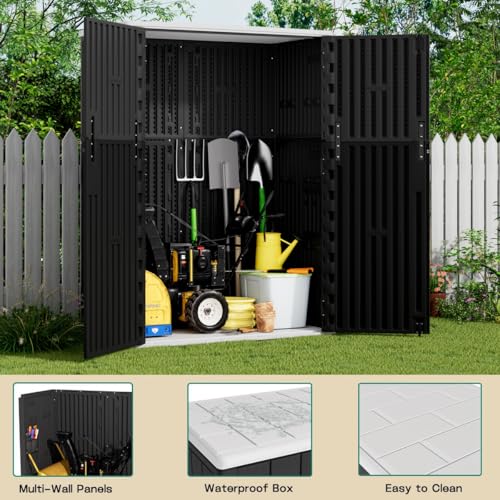 KINYING Outdoor Vertical Storage Shed,57 Cu.ft Outdoor Storage Cabinet Waterproof,Resin Sheds & Outdoor Storage Clearance for Garden,Patio,Backyard