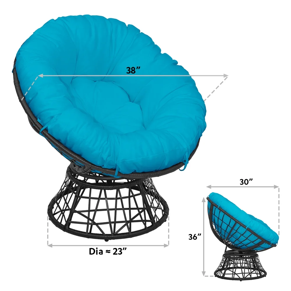 Abble Outdoor Patio Wicker Papasan Chair with 360-Degree Swivel and Aqua Cushion