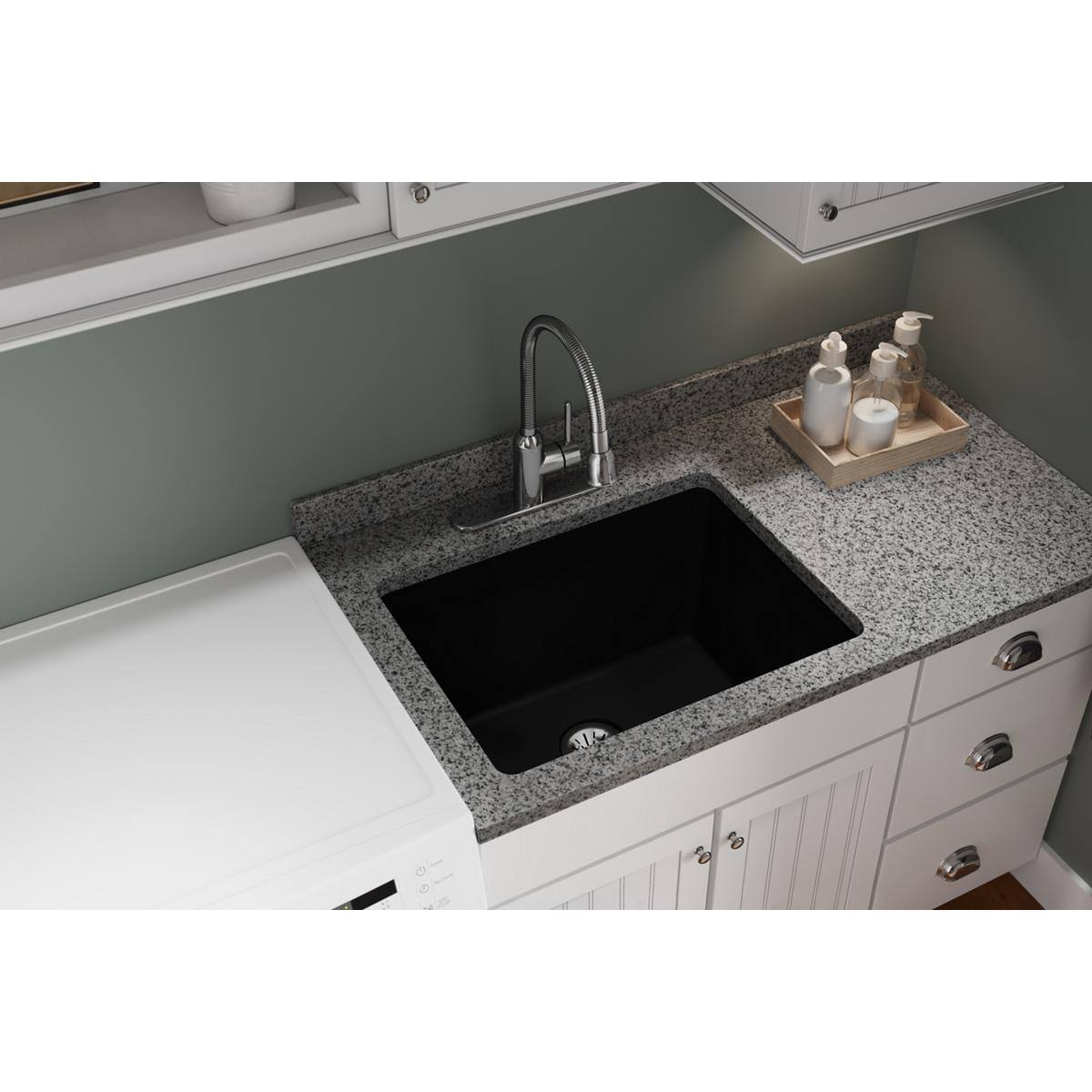 Elkay Quartz Classic Black Undermount Laundry Sink with Perfect Drain-ELGU251912PDBK0
