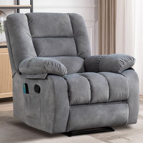 Massage Recliner Chair with Heat and Massage, Soft Fabric Ergonomic Manual Reclining Chairs