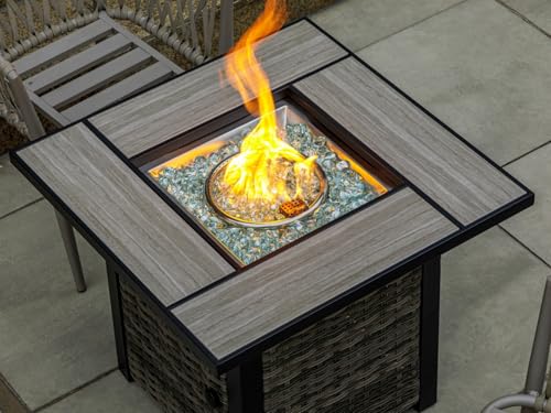 30" Propane Fire Pit with Real Ceramic Tabletop, 50000 BTU Gas Firepit Table with Lid & Glass Rock, Outdoor Fire Pit for Dining or Party