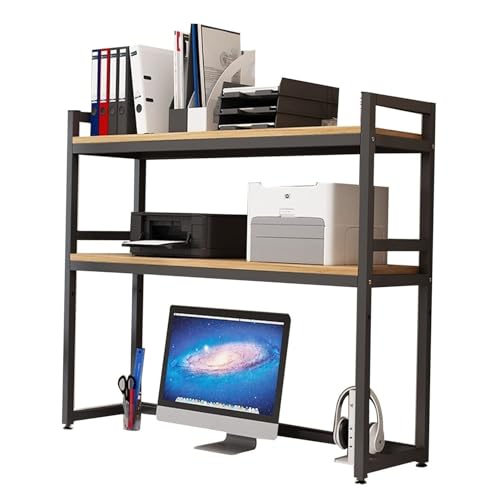 2 Tier Multipurpose Countertop Hutch Bookshelf - Metal Desktop Bookcase For Computer Desk, Adjustable Desk Organizer Rack