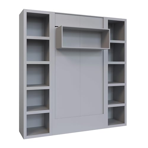 Oakland Living Easy-Lift Queen Murphy Wall Bed in Brown Wood Grain with Two Bookshelves