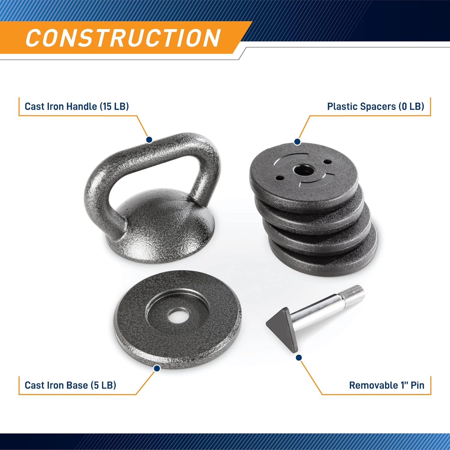 Apex Adjustable Heavy-Duty Exercise Kettlebell Weight Set Strength Training and Weightlifting Equipment for Home Gyms APKB-5009, Grey Pack of 2