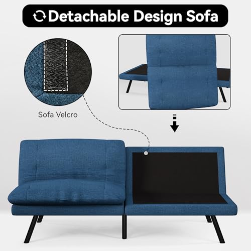 Faux Leather Futon Sofa Bed,Convertible Futon Couch,Memory Foam Loveseat Sleeper Sofa,Small Splitback Modern Folding Couch for Living Room,Office