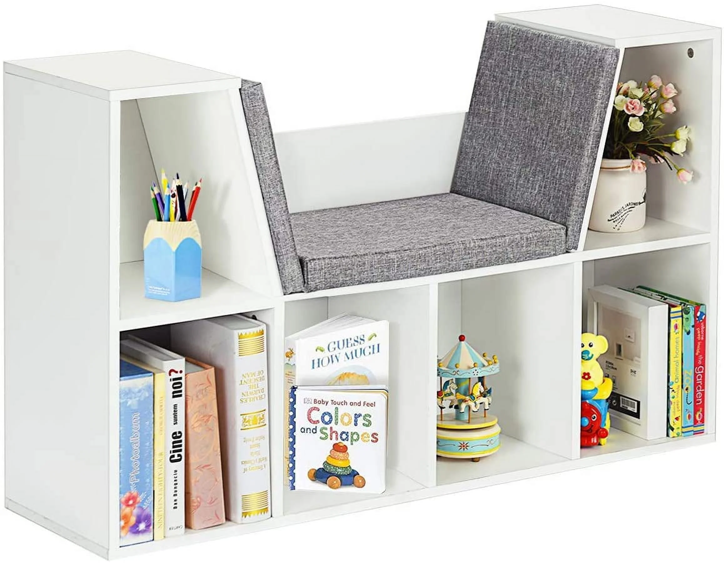 6-Cubby Kids Bookcase w/Cushioned Reading Nook