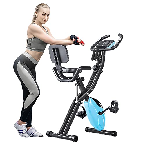 Merax Workout Bike For Home - 2 In 1 Recumbent Exercise Bike and Upright Indoor Cycling Bike Positions, 16 Level Magnetic Resistance Exercise Bike