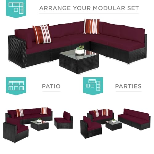 Best Choice Products 7-Piece Modular Outdoor Sectional Wicker Patio Conversation Set w/ 2 Pillows, Coffee Table, Cover Included - Gray/Navy