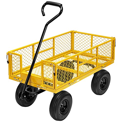 VIVOHOME Heavy Duty 880 Lbs Capacity Mesh Steel Garden Cart Folding Utility Wagon with Removable Sides and 4.10/3.50-4" Wheels 10 inch Tire (Black)