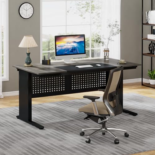Tribesigns 63 Inch Executive Desk with File Cabinet, Large Office Desk L Shaped Computer Desk with Drawers and Storage Shelves