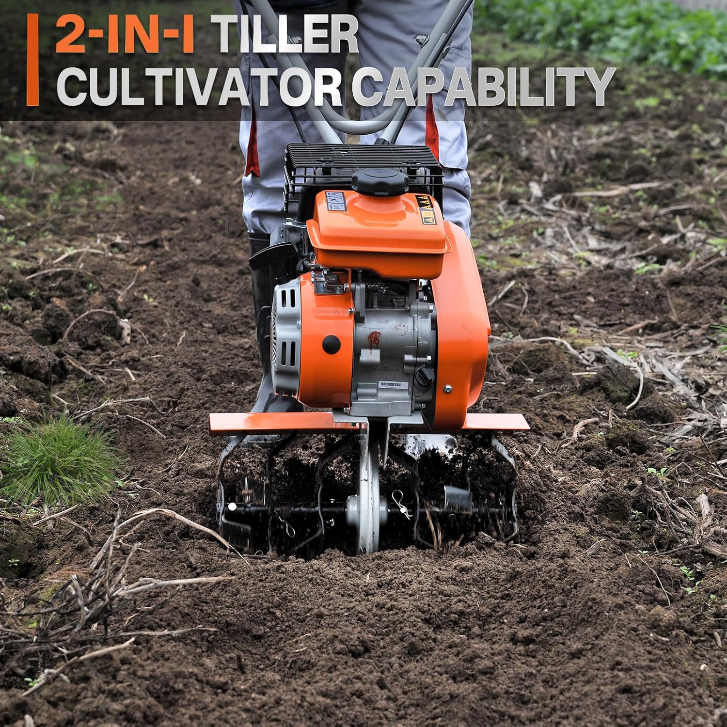 NOVUS 17-Inch Gas Tiller for Gardening, 2-in-1 Gas Powerd Front Tine Tiller Cultivator, 79 cc 4-Cycle Gas Engine, Toolless Tilling Width Adjustment
