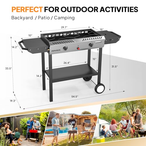 ROVSUN 2 Burner Outdoor Propane Gas Stove with Auto-ignition, Regulator & Shelf, 150