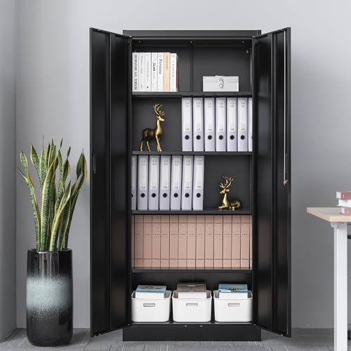 Metal Storage Cabinet, 72" H x 36" W x 18" D Locking Cabinet with Adjustable Shelves, Steel Storage Cabinets for Garage, Home, Office, Pantry (White)