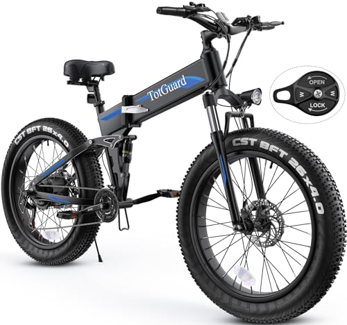 TotGuard Electric Bike,26" x4.0 Fat Tire Electric Bike with 975W Peak Motor,48V 10.4Ah Removable Battery, 21.6MPH Foldable Mountain Ebike