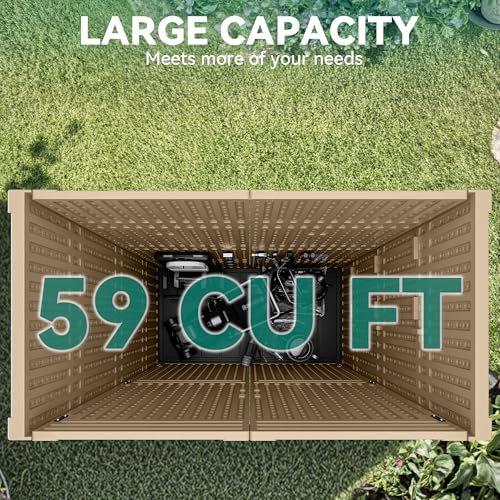 YITAHOME Outdoor Horizontal Storage Sheds w/o Shelf, Weather Resistant Resin Tool Shed, Multi-Opening Door for Storage of Bike, Trash Cans