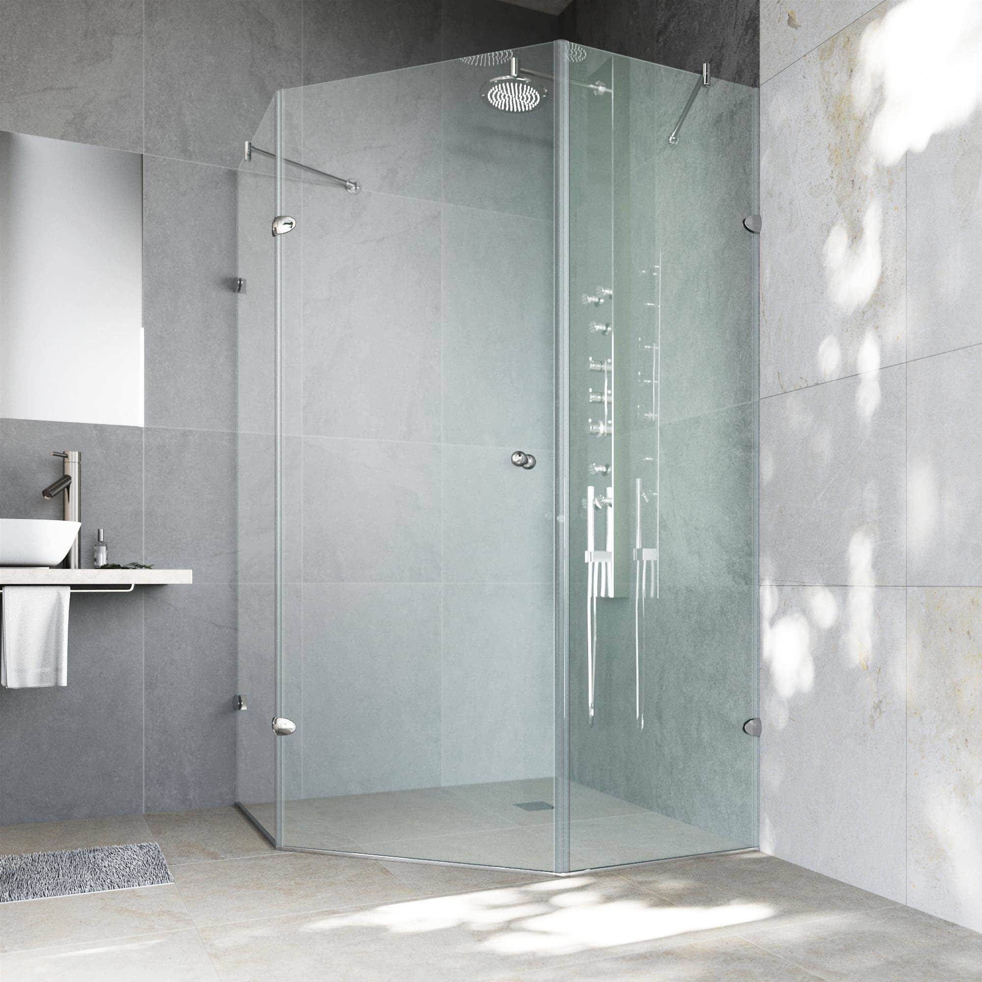 Vigo Frameless Neo-Angle 3/8-Inch Clear Shower Enclosure Brushed
