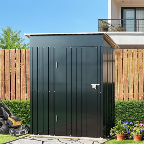 6x4FT Outdoor Steel Storage Shed with Clear Window, Lockable Doors, Weather-Resistant Metal Tool Shed for Garden, Backyard, Patio, and Utility Storage