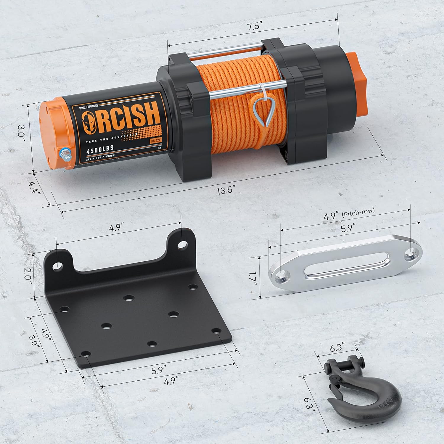 ORCISH 12V 4500LBS Synthetic Rope Winch Kits for Towing ATV/UTV Off Road Trailer with Wireless Remote Control Mounting Bracket.