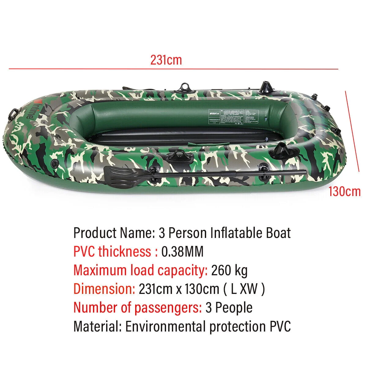 Inflatable Fishing Rowing Boat 3-Person PVC Dinghy Kayak Raft With Paddle Oars USA