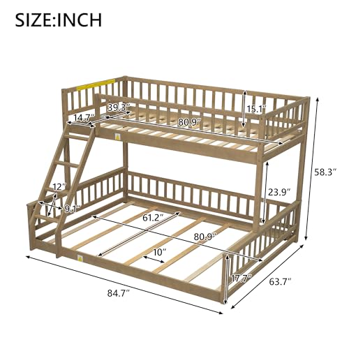 Ball & Cast Twin-Over-Twin Bunk Bed with Twin-Size Trundle and 3 Storage Stairs,Wood Bunkbed w/Full-Length Guardrails,Slat Support