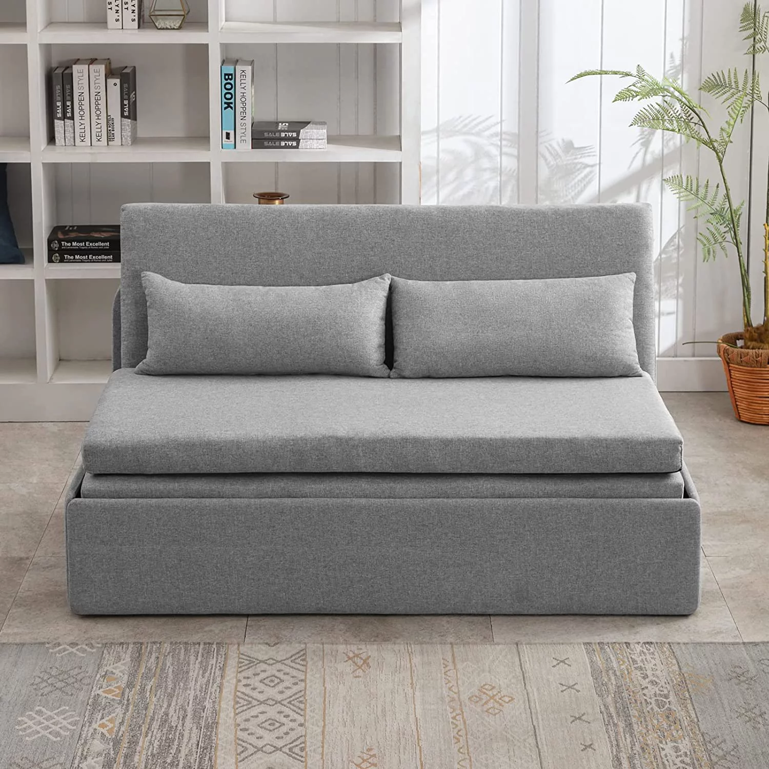 Mjkone Queen Size Convertible Sofa Bed, Modern Pull Out Linen Sleeper Sofa Couch