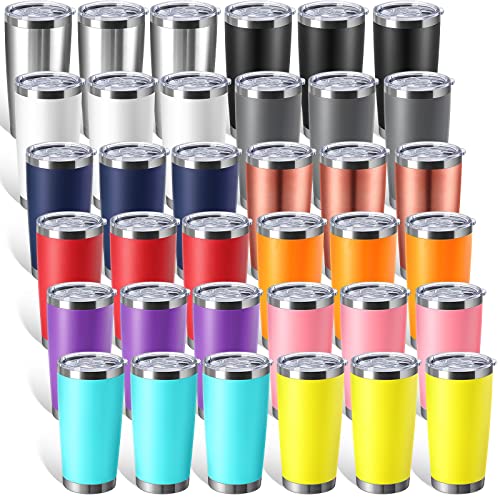 Sieral 36 Packs Stainless Steel Tumbler Bulk with Lid Vacuum Double Wall Insulated Travel Coffee Mug Powder Coated Tumbler Cup for Graduation Wedding