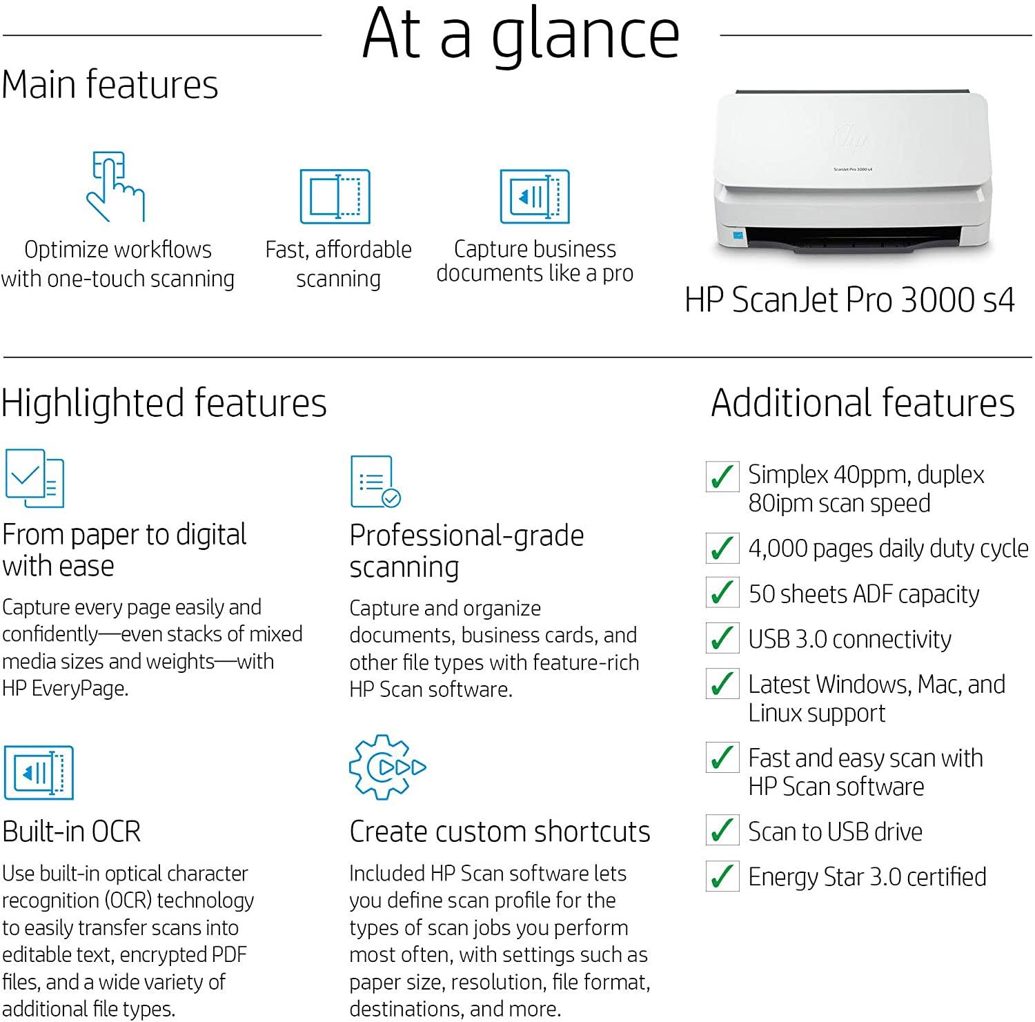 HP Scanjet Pro 3000 S4 Sheet-feed Scanner