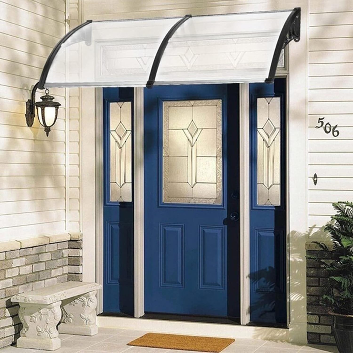 MATICO 79 Outdoor Clear Door Awning Patio Window Cover Polycarbonate Rain & Snow Protection, Modern Black Hollow Sheet with UV Protection Cover