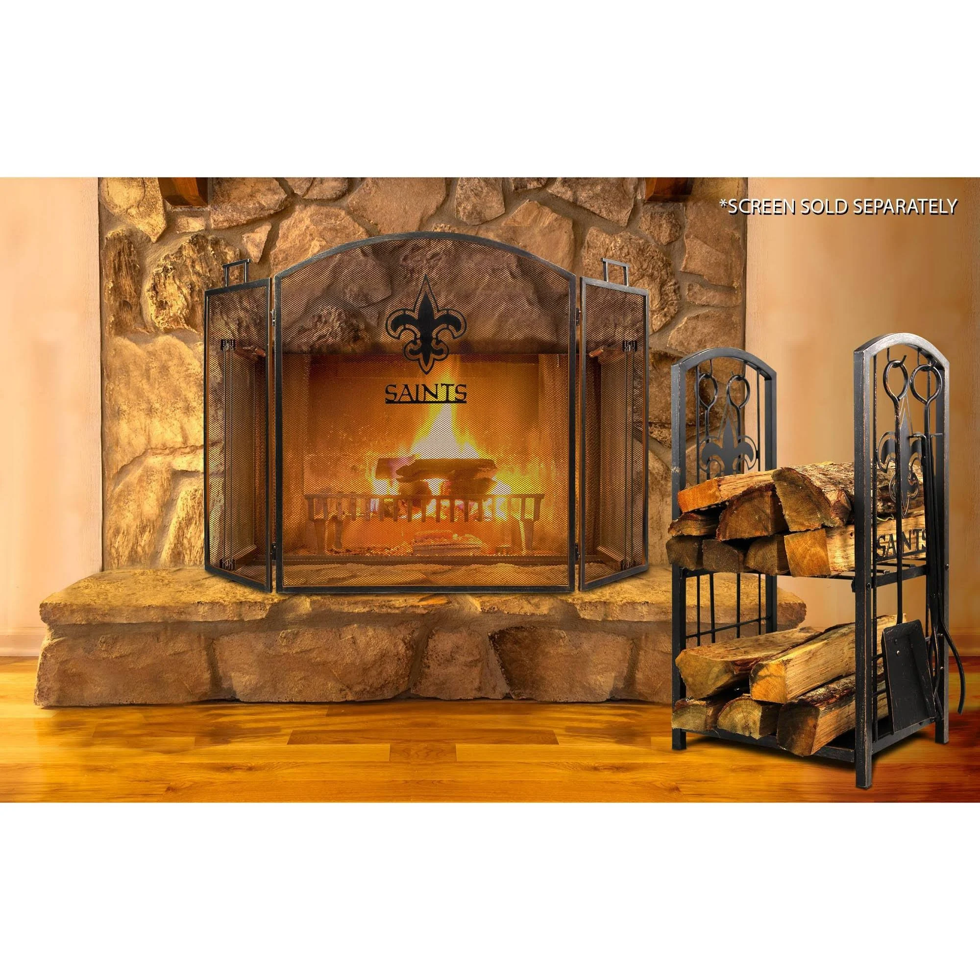 Imperial Brown New Orleans Saints Fireplace Wood Holder u0026 Tool Set