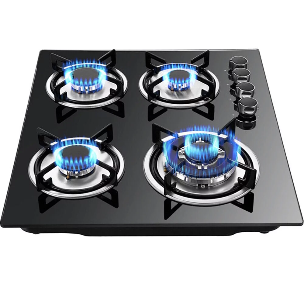 4 Burners LPG/NG Gas Cooktop Built-in Stove Tempered Glass Surface Cooker