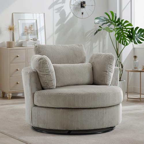 Chifee & Vingol 42.2" Oversized Swivel Accent Chair Round Barrel Chair,Chenille,Beige