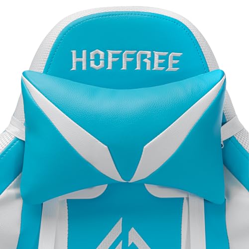 HOFFREE RGB Gaming Chair with Speakers Massage Computer Gaming Chair with LED Lights and Footrest High Back Video Game Chair for Adults Blue and Black