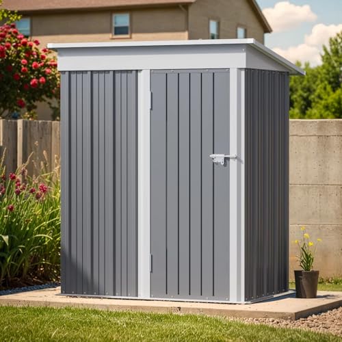 Greesum 5×3 FT Outdoor Storage Shed, Metal Storaged Sheds Without Floor, Tool Sheds with Lockable Doors and Sloping Roof for Garden, Patio, Backyard