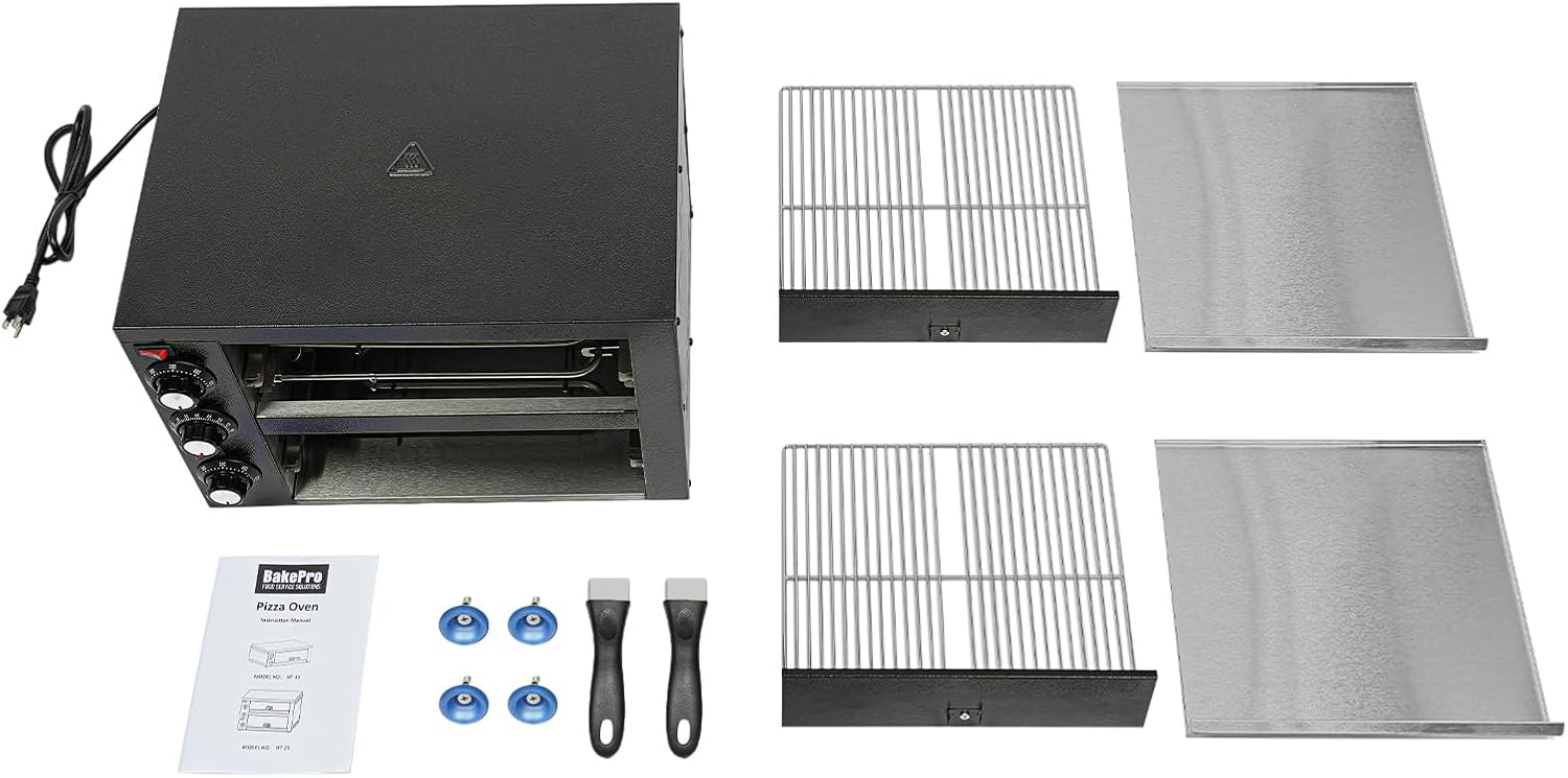 2 Tier Pizza Oven 2200W Stainless Steel Electric Pizza Oven with Trays and Timer