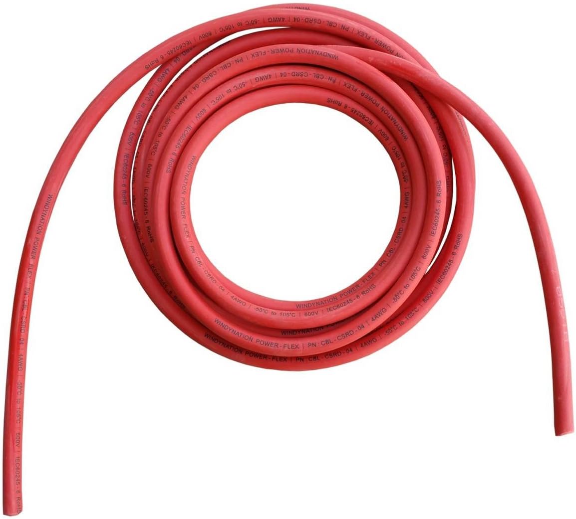 2 Gauge 2 AWG 10 Feet Black + 10 Feet Red (20 Feet Total) Welding Battery Pure Copper Flexible Cable Wire - Car, Inverter, RV, Solar by WindyNation