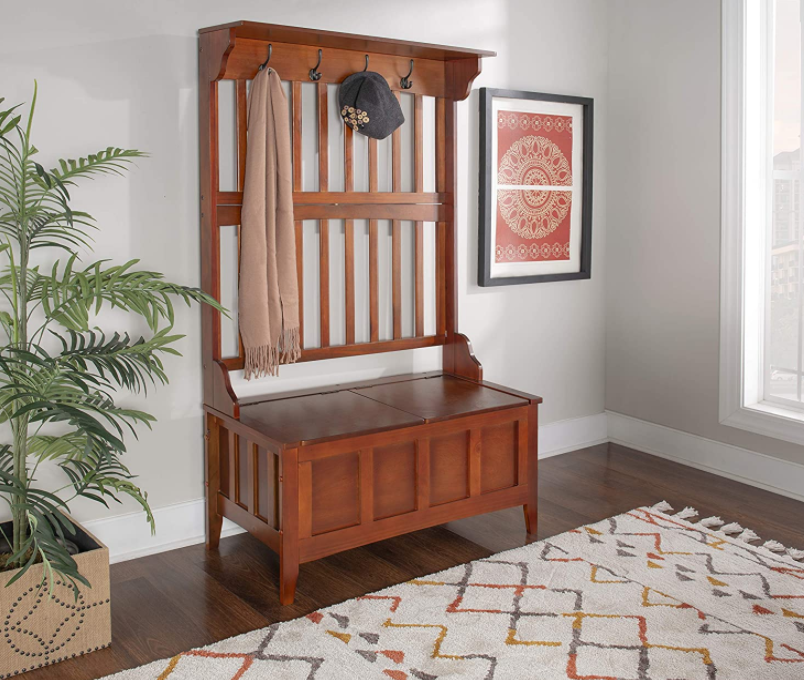 Linon Hall Tree with Storage Bench, 36"W x 18"D x 64"H, Walnut