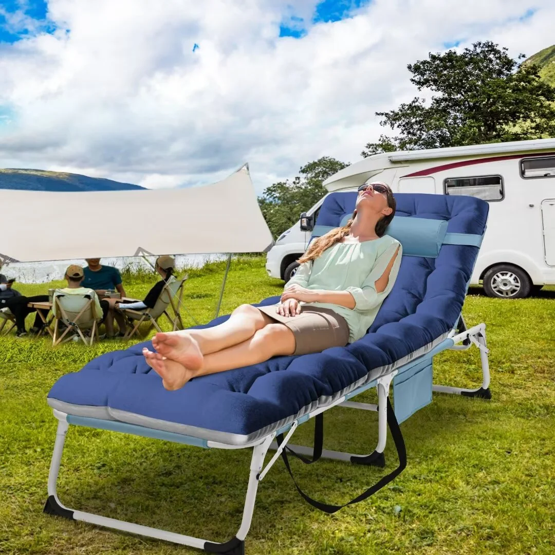 Docred Lounge Chair for Outdoor,Adjustable 5-Position Folding Chaise Lounge Chairs W/Face & Arm Holes