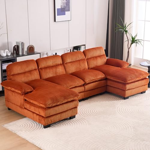 110" Sectional Sofa Cloud Couch for Living Room, Modern Corduroy U Shaped Couch