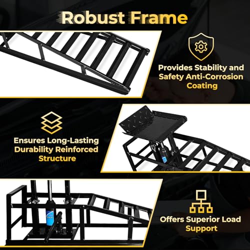 Hydraulic Car Ramps 5t/10000lbs - High Lift Service Ramp 9"-14.2" Height - Heavy Duty Steel for Oil Change and Maintenance - 2 Pack, Black